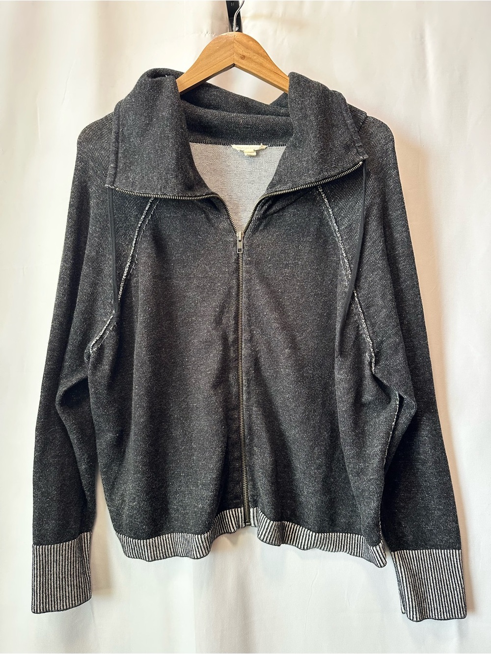 Eileen Fisher Cardigan Sweater Womens Gray Organic Cotton Full Zip Classic
